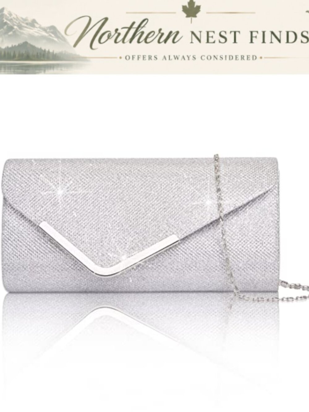 Larcenciel Sparkly Envelope Clutch Evening Bag with Chain